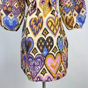 NWOT Farm Rio Hearts Ikat Cream Long-Sleeve Mini Dress Size M thumbnail 7