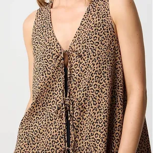J Crew‎ Sleeveless Leopard Print Tie Front Tunic Top Women Size L thumbnail 3