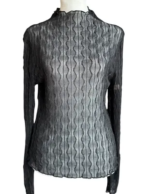 NWT Floerns Sheer‎ Long Sleeve Black Top Sz M thumbnail 2