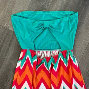 Gilli Turquoise Strapless Maxi Dress with Chevron Coral and Orange Accents Small thumbnail 3