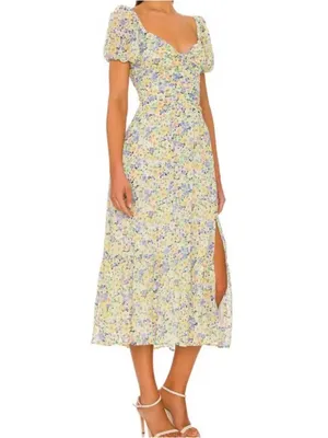 Revolve ASTR the Label Irma Floral Puff Sleeve Midi Dress Cutout Size XS thumbnail 2