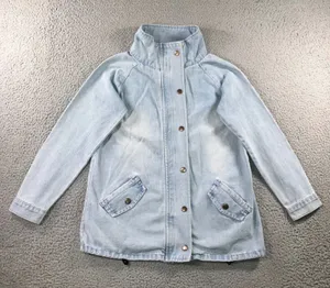 Oversized Denim Cargo Parka Jacket M Gorpcore Utility Field Coat Blue Light Wash Size M thumbnail 1