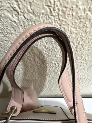 Guess Blush & Cream Colorblock Tote Bag Gold Logo Charm Pom Pom Large thumbnail 13
