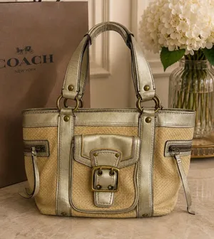 Coach Legacy Vintage Straw Metallic‎ Gold Leather Tote Bag M05K-113 thumbnail 1
