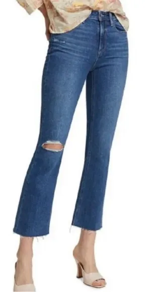 PAIGE Colette‎ Crop Flare Jeans Blaine Destructed Medium Wash Distress 28 thumbnail 1