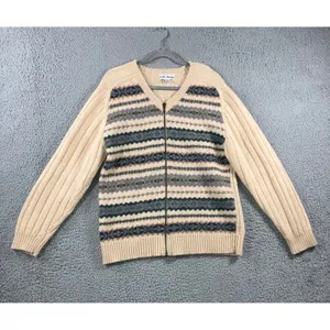 Vtg Croft & Barrow‎ Sweater Women XL 100% Wool Knit Zip Front Striped Beige thumbnail 2
