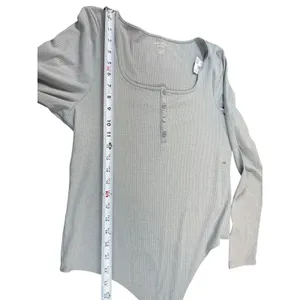 American Eagle XXL Bodysuit Gray Ribbed Long Sleeve Square Neck Henley NWT thumbnail 8