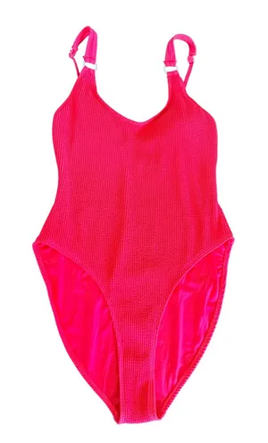 Bikini Bliss Women Hot Pink Crinkle Textured One Piece Swimsuit Size‎ L High Cut thumbnail 1