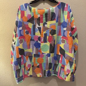 Ali Miles Women's Woven Top Geometric 3/4" Dolman Sleeves W/Ties Sz XL NEW Flowy thumbnail 5