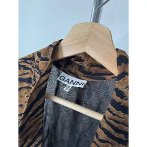 Ganni Wrap Dress Brown Tiger Print Long Sleeve High Low Maxi 38 thumbnail 6