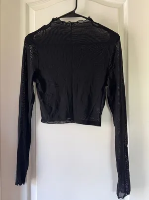 Sheer Black Long-Sleeve Crop Top / AA75 thumbnail 1