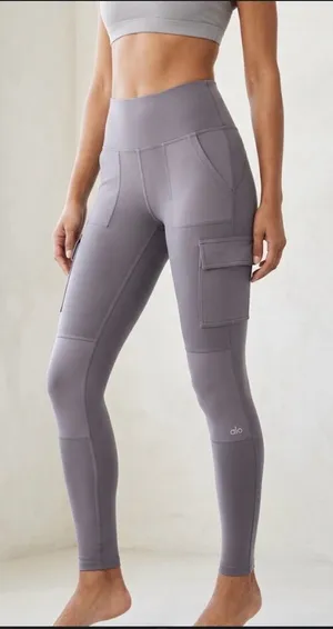 NEW Alo Yoga Moto Cargo Leggings - Dust Lavender/Slate Grey - Sz S (NWOT) thumbnail 1