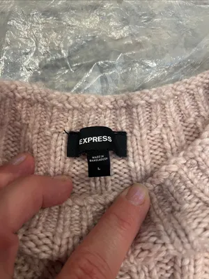 Express Cable Knit Long Sleeve sweater Dress - Pale Pink size large. thumbnail 4