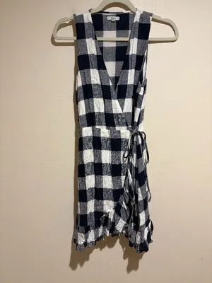Rails Madison Mini Wrap Dress Azure Check Navy Blue White thumbnail 3