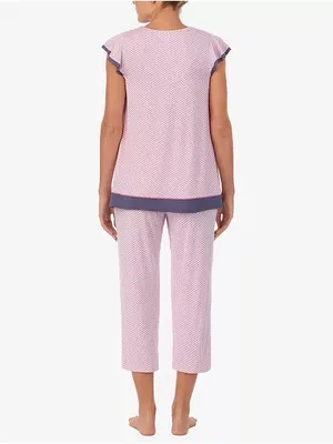 NWT Ellen Tracy Women's Short Sleeve 2 Piece Pajama Set PK/PRINT M thumbnail 2