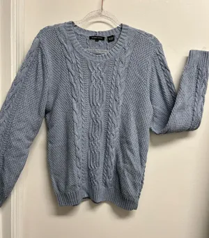 Jean Pierre Light Blue Cable-Knit Crewneck Sweater thumbnail 1
