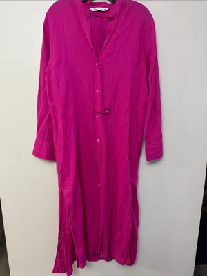 ZARA Fuchsia Pink Linen Blend Tunic Dress Size S thumbnail 5