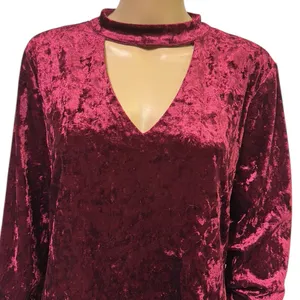 Marc Bouwer Unlimited Burgundy Crushed Velvet Bell Sleeve Keyhole Dress Womens M thumbnail 6