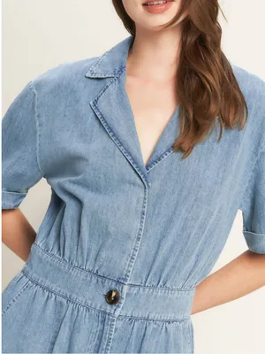 Vici Quiet Luxury Lightweight Chambray Denim Jumpsuit Coveralls Boiler Suit Blue thumbnail 8
