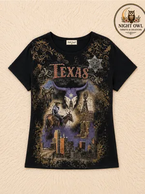 Texas Graphic T-Shirt Rhinestones Size XL thumbnail 5