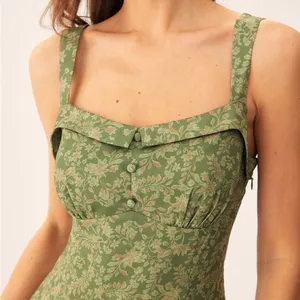 Rihoas Green Floral Square Neck Slip Midi Dress thumbnail 4
