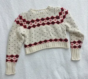 heart print wool knit cropped sweater thumbnail 2