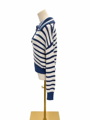 Simply Southern Collection Blue White Striped Quarter Zip Sweater Size Small thumbnail 2