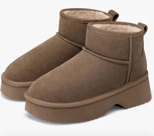 NEW Vegan Suede Fleece Bow Boots Mini Snow Boots Ankle Booties 8.5 thumbnail 1