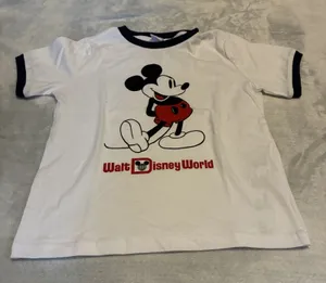 Disney Parks Walt Disney World Mickey Mouse White Short Sleeve Ringer Shirt sz M thumbnail 1