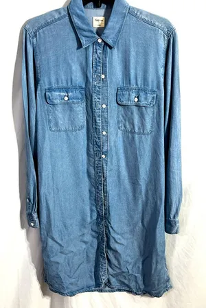 Gap chambray shirt dress size medium with pockets thumbnail 1