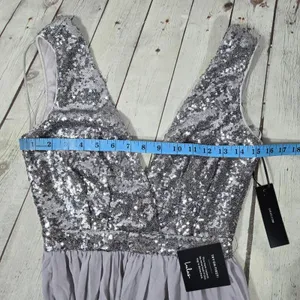Lulus Elegant Encounter Pewter Sequin Maxi Dress Silver Grey V-Neck Gown Small thumbnail 11