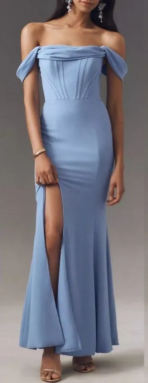 New Dress The Population Melania Off-The-Shoulder sky blue Gown sz XXL thumbnail 1