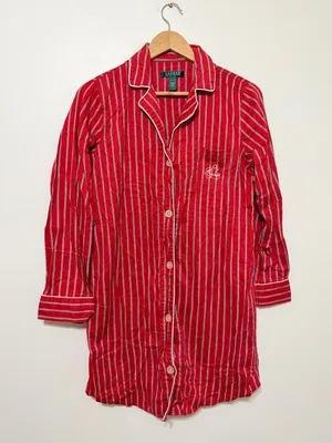Ralph Lauren Striped Pajama Button Shirt Dress Size Small Red Christmas Holidays thumbnail 2