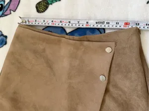 Love Tree Juniors L Taupe Faux Suede Wrap Mini Skort Snap Y2K Western Boho Fall thumbnail 8