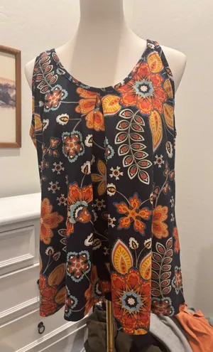 Floral Paisley Tank Top Romantic Hut Boho Sleeveless Pleated Scoop whimsy top thumbnail 1