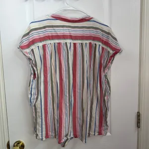 Old Navy multicolor striped button down‎ v-neck cuffed sleeve tie hem shirt XL thumbnail 6