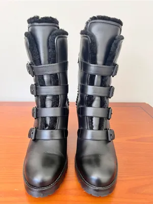 Christian Louboutin Glory mount70 Leather Spike Shearling Boots Size 39.5 RARE thumbnail 3