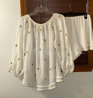 Free People NWT $168 Ivory Aldous Embroidered Button Front Raw Seaming Set S thumbnail 5