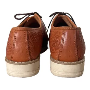 Handmade Mexican Floral Tooled Leather Huarache Oxfords Tan Sz 6 Comfort Travel thumbnail 4