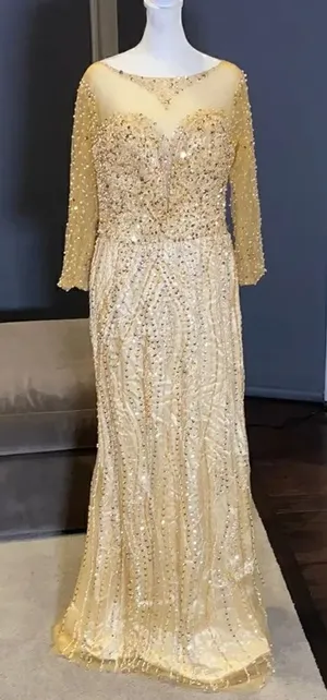 Women’s Gold Fully Beaded Dress M **READ DESCRIPTION** thumbnail 1