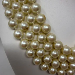 Carolee Faux Pearl Beaded Bead Three Strand Statement Necklace Gold Clasp thumbnail 3