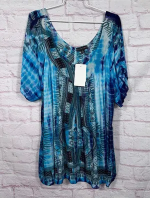GreaterGood Blue Patterned 2X Tunic Top NWT thumbnail 1