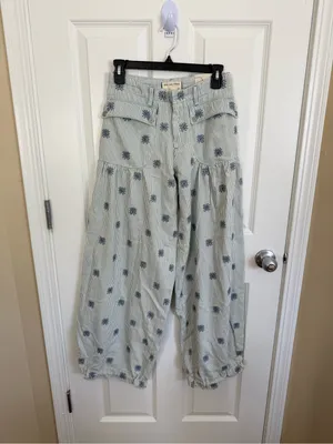 Free People We The Free Lotus Embroidered Railroad Balloon Jeans in Indigo 25 thumbnail 2