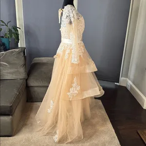 Women’s Long Sleeve Lace Appliqué Formal Gown Ruffles Corset Back Size 14 thumbnail 4