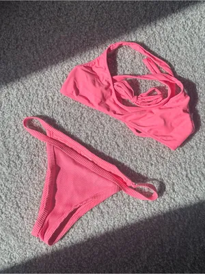 White Fox Boutique Neon Pink Ribbed Two-Piece Bikini thumbnail 2