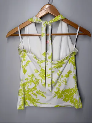Liz Claiborne Y2K Tropical Halter Top Lime Green White Resort Coquette Vacation‎ thumbnail 5