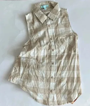 She & Sky NWT Tan‎ Plaid Top Sz S thumbnail 1