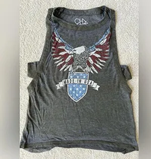 New patriotic chaser eagle made in USA burnout tank top size S America thumbnail 1