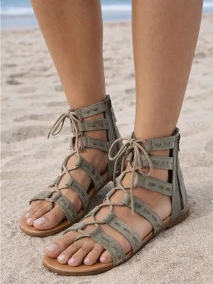 Maurices Olive Green Strappy Gladiator Lace Up Sandals Back Zip Women's Size 9 thumbnail 1
