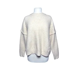 MADEWELL Women’s Fuzzy Alpaca Blend Cream Pullover Mixed Knit Sweater thumbnail 2